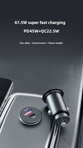67.5W dual-port USB-C and USB-A fast car charger