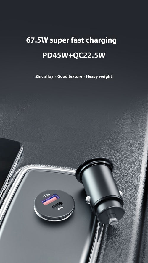 67.5W dual-port USB-C and USB-A fast car charger